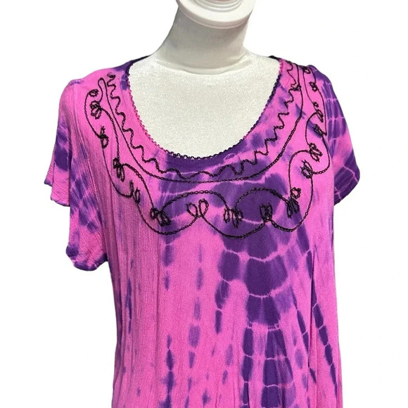 Women's tie dye maxi dress one size fits most, (L/XL) with embroidery - Picture 4 of 5